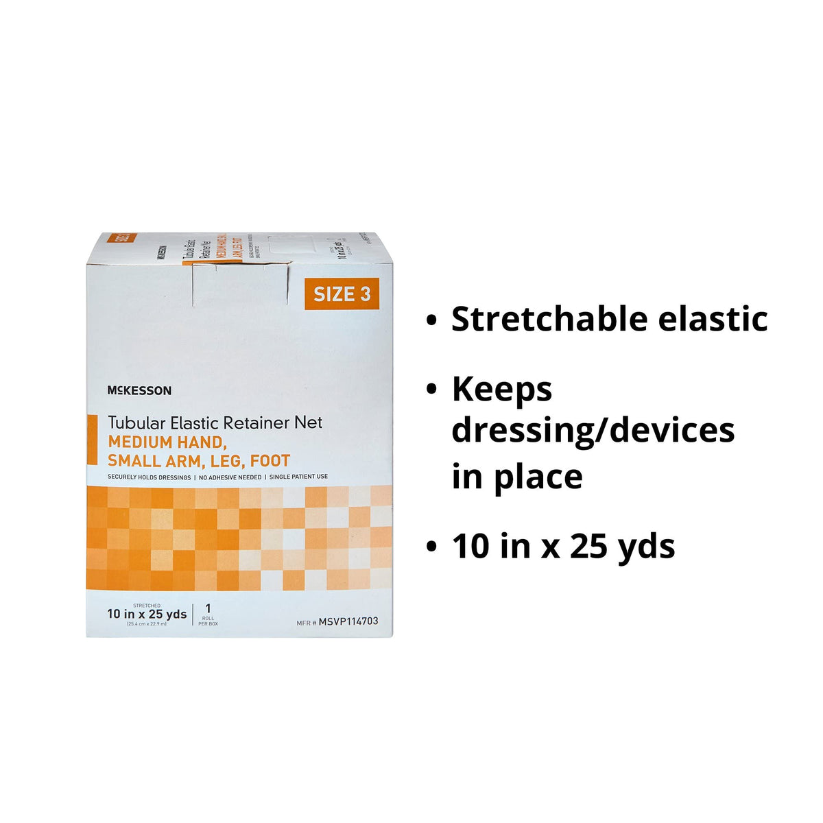 McKesson Tubular Elastic Retainer Net Dressing, Non-Sterile, Hand, Arm, Leg, Foot, Size 3, 10 in x 25 yd, 1 Count, 10 Packs, 10 Total