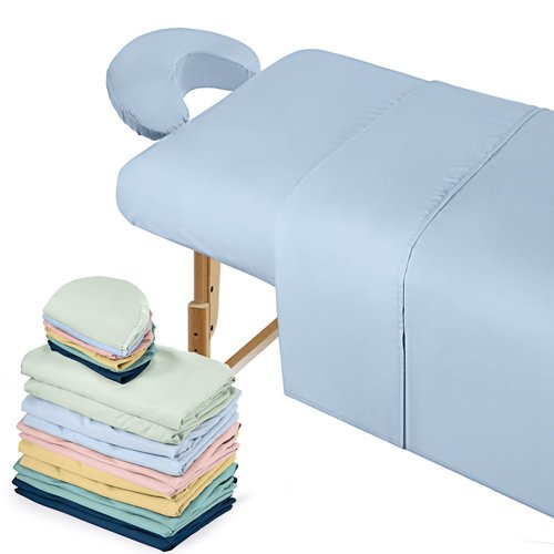 Kinlop 6 Set Microfiber Massage Table Sheet Set, Includes Flat and Fitted Sheets, Face Rest Cover, 6 Colors, Stain & Wrinkle Resistant(Pastel Color)