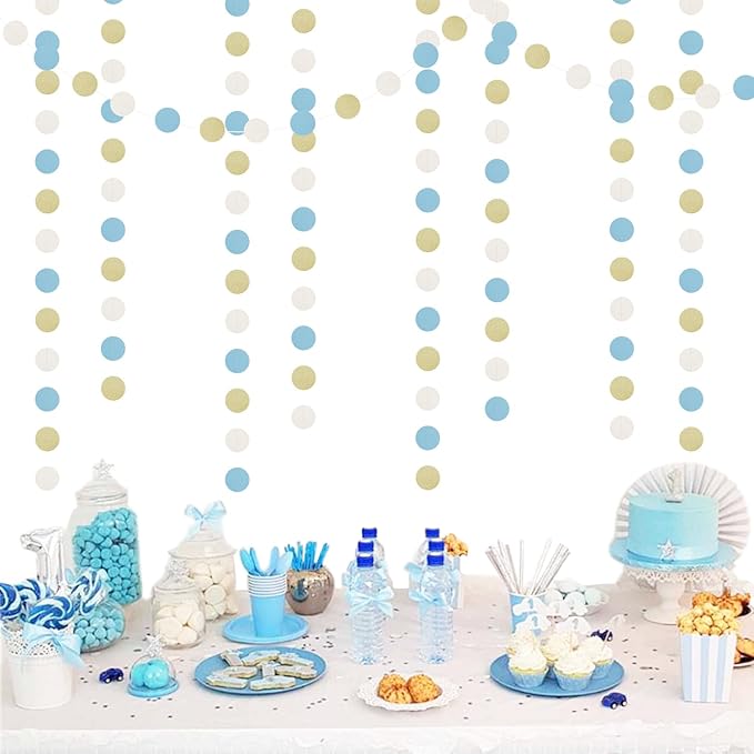 Light-Dusty Blue Beige-Gold Boho Party-Decorations - 64Ft Men Boy Birthday Paper Streamers Garland,Baby Bridal Shower Bachelorette Wedding Engagement Graduation Supplies Backdrop Decor Ouruola