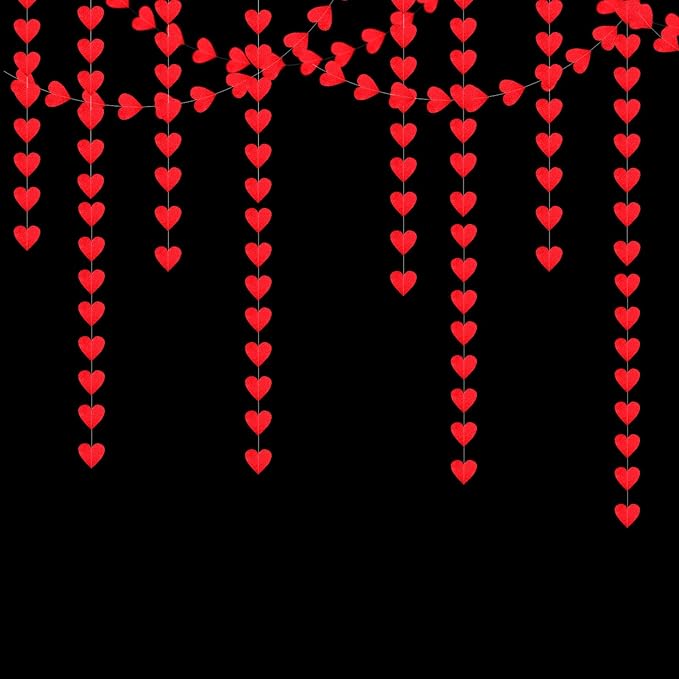 Red Heart Romantic Party-Decorations Garland - 62FT Glitter Special Night Galentines Hanging Streamers Banner,Valentines Girl Wedding Anniversary Baby Bridal Shower Birthday Decor Supplies Hugtmr