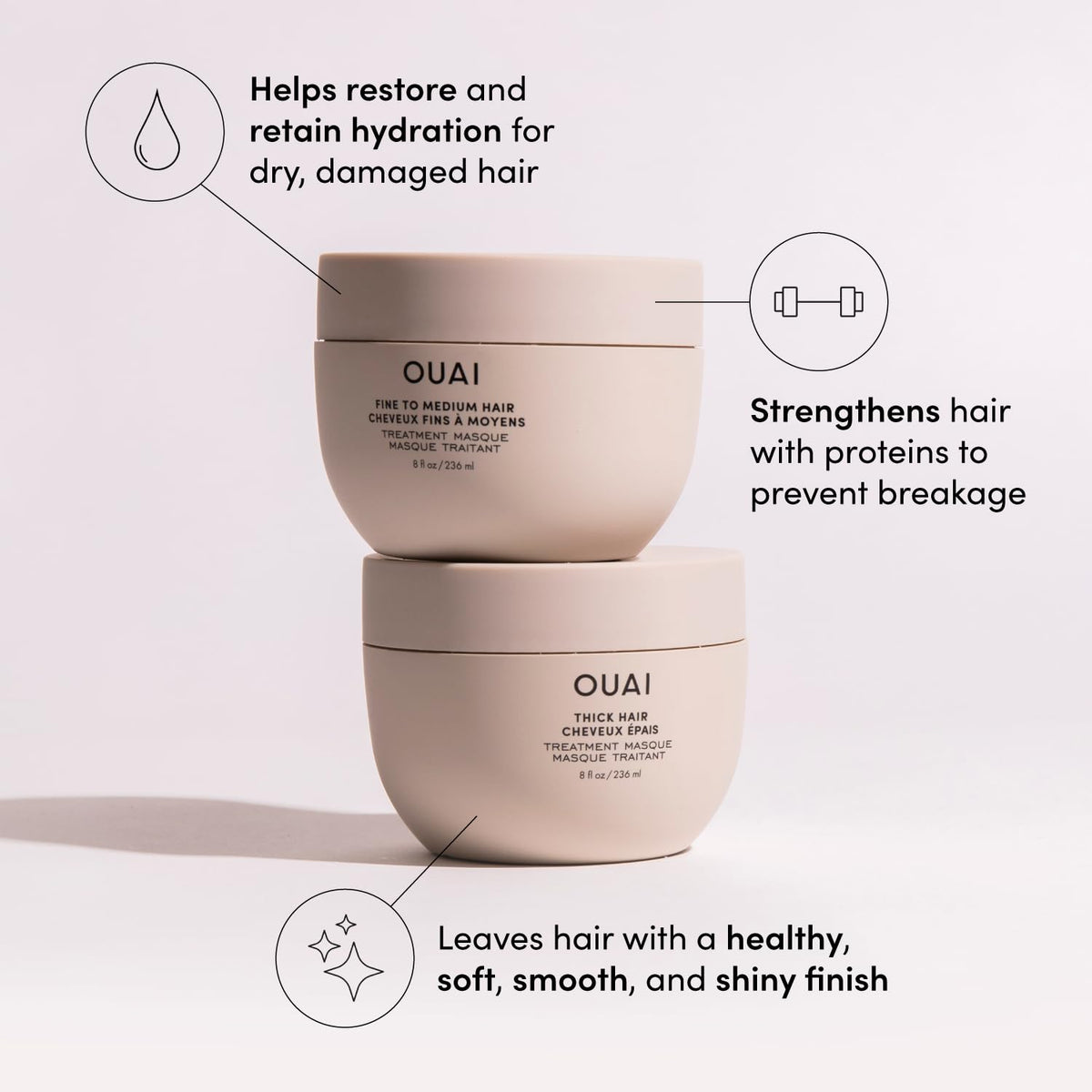 OUAI Travel Kit - Includes Travel Size Leave In Conditioner, Detox Shampoo, Thick Hair Mask, Scalp & Body Scrub (4 Count)