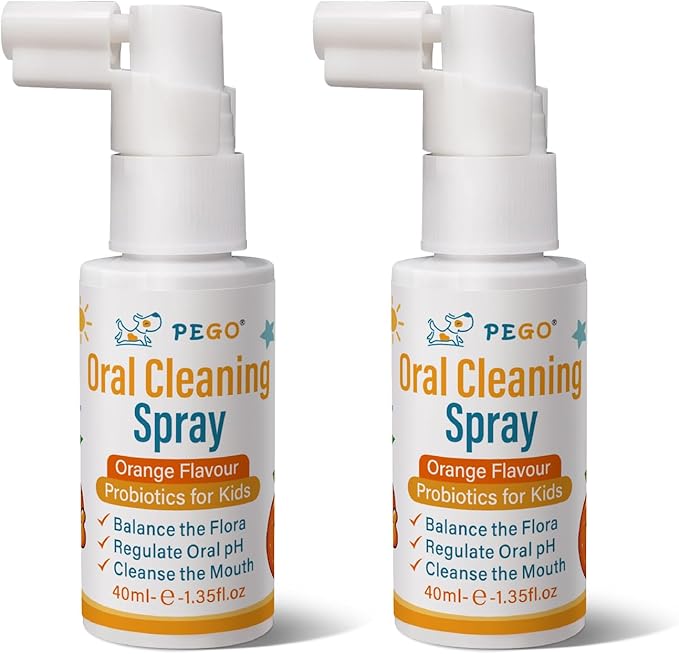 PEGO Kids Oral Spray, Toddler Toothpaste Helper for Daily Oral Care and Fresh Breath, Children Approved with Fluoride Free for Newborn to Preschoolers, Xylitol (40ml*2, Orange)