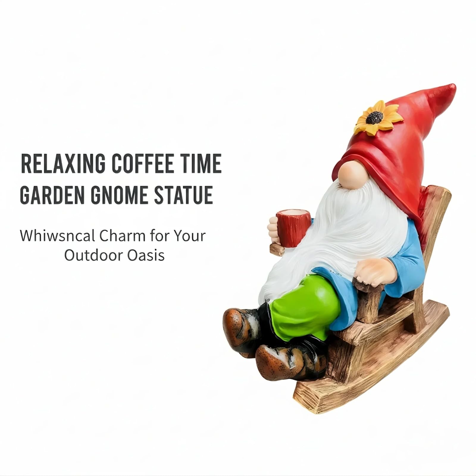 Somdzono Garden Gnomes Outdoor, Funny Coffee-Drinking Gnome Statue for Yard Lawn Decor, Gifts for Mom Grandma Women