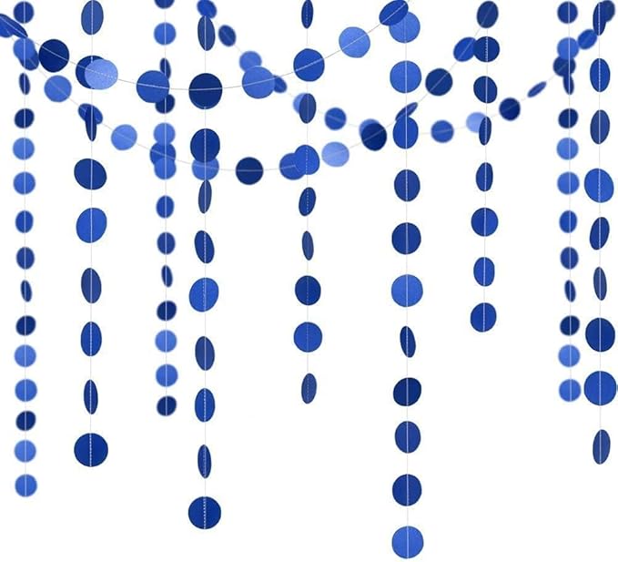 Cheerland Navy Blue Circle Dot Garland Royal Blue Party Decorations Hanging Banner Streamers Blue Birthday Decorations Photo Backdrop for Baby Shower Bridal Shower Graduation Wedding Kids Party Decor