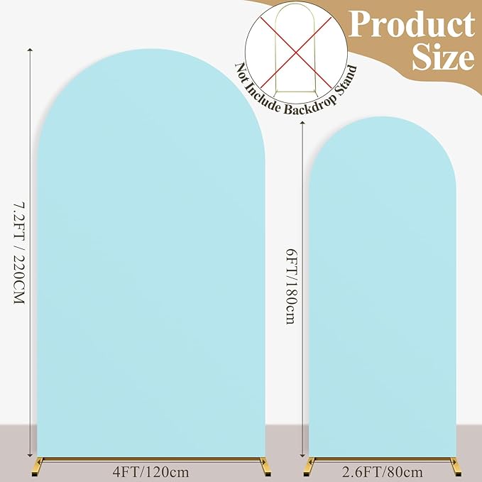 Ledido Wedding Arch Backdrop Cover 6FT 7.2FT Arch Covers 2Set Fitted Stretchy Spandex Round Top Stand Backdrop Cover for Wedding Banquet Ceremony Birthday Party Baby Shower Event Decoration,Light Blue