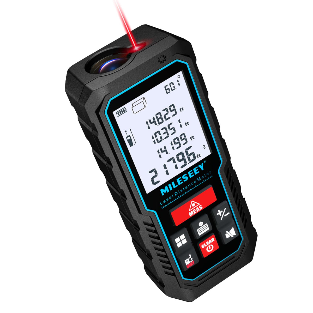 Laser Measure Device, MiLESEEY 229ft Digital Laser Tape Measure with Upgrade Electronic Angle Sensor, 2mm Accuracy, Area Measurement,Volume and Pythagoras, 2" LCD Backlit,Mute, Battery Included