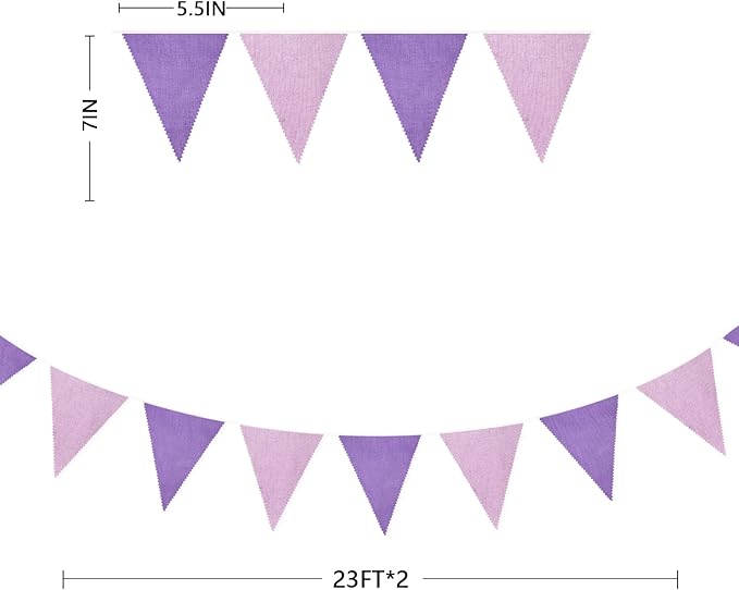 46Ft Purple Party Decorations Purple Burlap Banner Triangle Pennant Flag Linen Bunting Garland Streamers for Vintage Lavender Birthday Wedding Rustic Violet Baby Shower Engagement Party Decorations