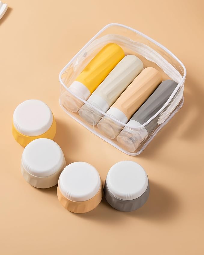 Mrsdry Travel Bottles for Toiletries 8 Pack, Travel Size Toiletries, Tsa Approved Travel Size Containers 3oz, with Travel Essentials Clear Bag, Leak Proof Silicone Squeezable Creams Jars