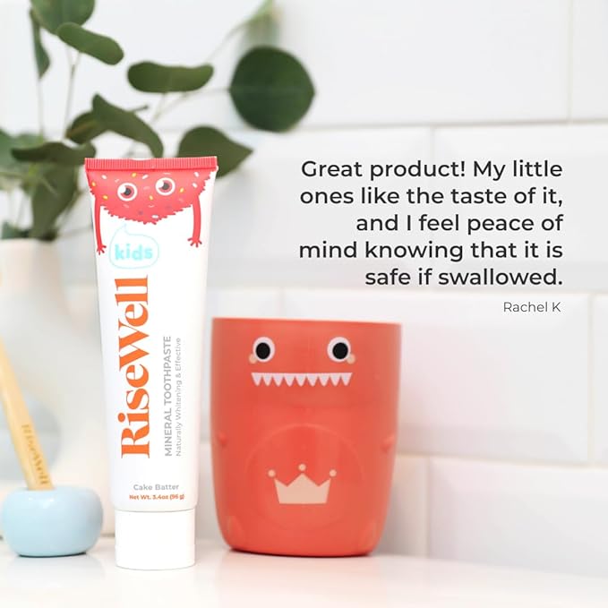 RiseWell Kids Mineral Toothpaste - Kids Hydroxyapatite Toothpaste - Made by Dentists, Safe to Swallow, No Added Fluoride and All Natural - Cake Batter Flavor, 3.4 Oz (Pack of 2)