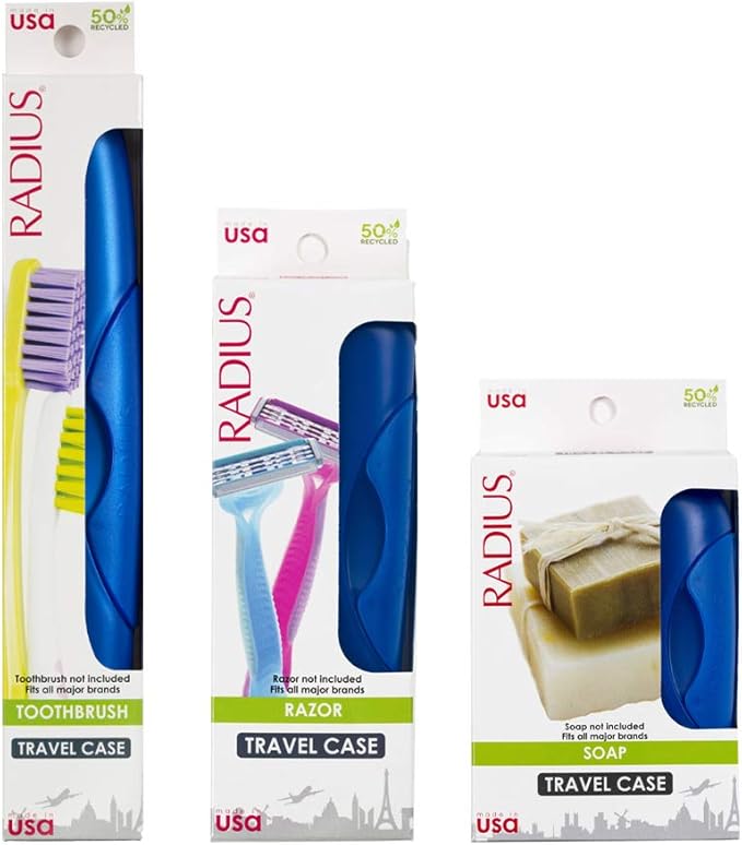 RADIUS Toothbrush Portable Travel Case Kit Standard Toothbrush Soap Razor Case Storage Box for Travel BPA Free 3 Count - Opaque White