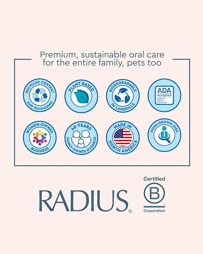 RADIUS Toothbrush Big Brush with Replaceable Brush Head BPA Free ADA Accepted - Left Hand - Pastel Mint Brush with Pastel Mint Case