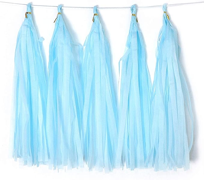 Blue Tissue Paper Tassel DIY Hanging Paper Decorations Party Garland for Parties, Weddings, Festivals, Baby Showers - 20PCS (SKY BLUE 35CM)