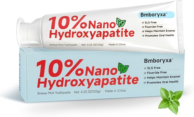 10% Nano Hydroxyapatite Toothpaste, SLS & Fluoride Free Remineralizing Toothpaste for Sensitive Teeth, Whitening, Antiplaque, Fresher Breath, Mineral Toothpast for Adults(4.23oz,Mint)