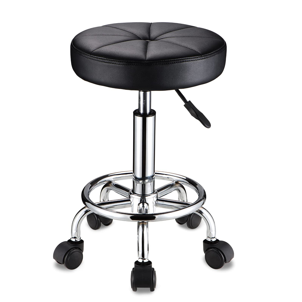 HMTOT Round Rolling Stool with Wheels Height Adjustable Swivel Stool Chair for Spa Salon Massage Black