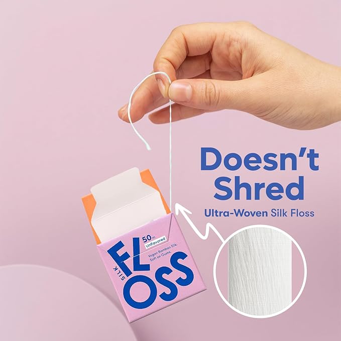 Vegan Bamboo Silk Floss - Pure Plastic Free Woven Dental Floss Thread | Zero Waste Eco-Friendly Oral Care | Natural PFA Free String for Adults & Kids Tight Teeth | Soft Easy Glide - Mint 55yds