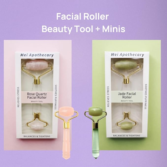 Mei Apothecary Mini Jade Face Roller - Authentic Jade Roller for Tension Relief, Puffiness & Radiant Skin, Relaxing Face Massager for All Skin Types