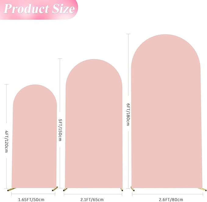Wokceer Wedding Arch Cover Set of 3 Spandex Fitted Wedding Arch Stand Covers for Round Top Chiara Arch Backdrop Stands Cover for Birthday Party Ceremony Banquet Decoration 4ft,5ft,6ft Pale Pink