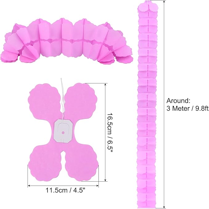 PATIKIL 9.8ft Four-Leaf Garland, 6 Pack Tissue Paper Hanging Flower Garland Reusable Streamers for Party Wedding Backdrop Decorations, Pink