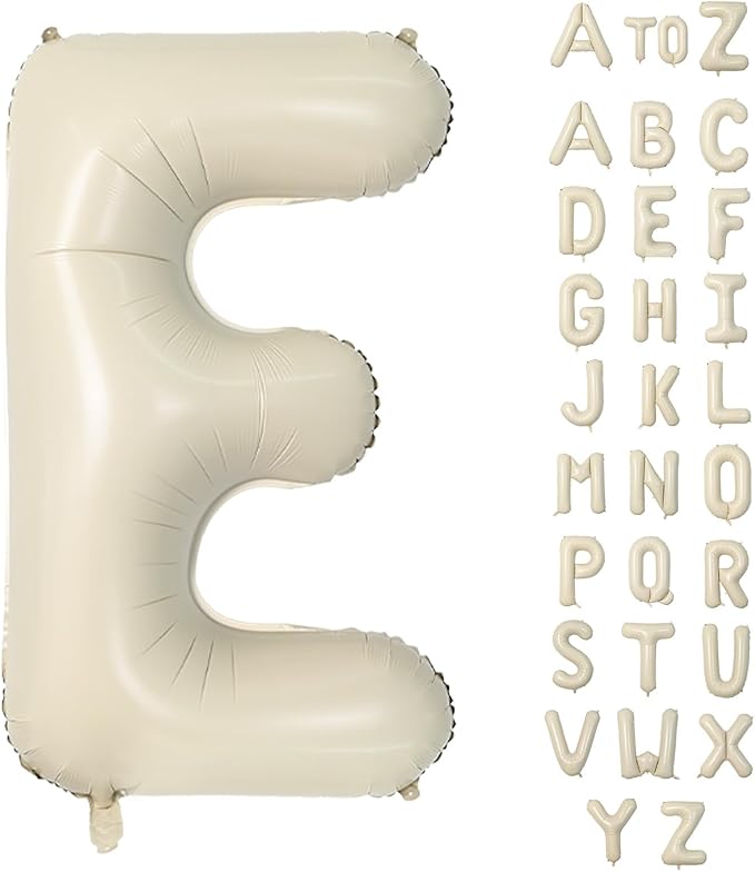 Biapian 40 Inch Letter E Balloons, Giant Cream E Foil Balloon, Big Single Alphabet A-Z Balloons, Beige Large Aluminum E Balloons Helium for Birthday, Baby Shower, Wedding, Anniversary Party Decoration