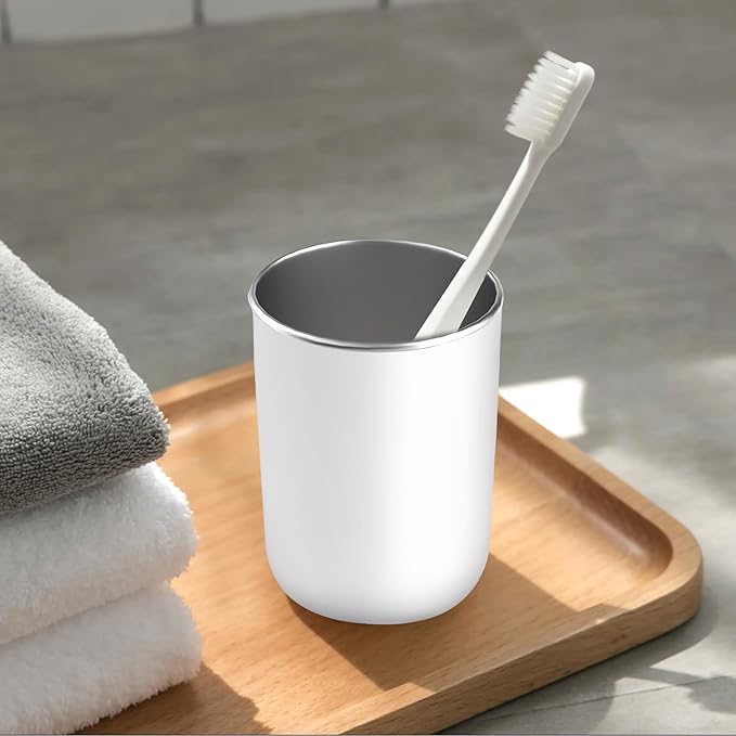 Stainless Steel Mouth wash Cup 12 oz Toothbrush Cup Stainless Steel Small Children Cups for Home，BPA-Free Insulated Tumbler for Home & Outdoor Activities drinking cup (gray white)