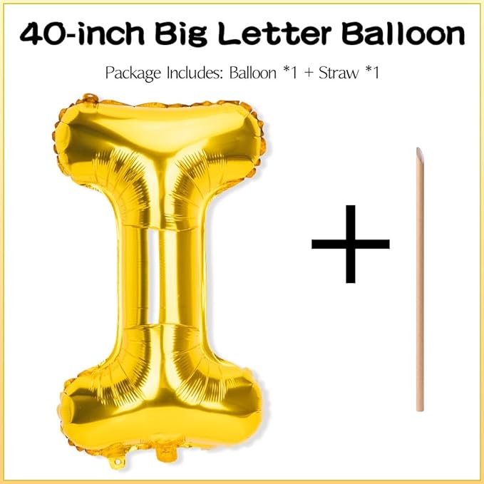 Gold Letter Balloons 40 Inch I Balloon Letters I Alphabet Name Balloons Giant Letters With Straw Big Balloons Foil Gold Balloons For Birthday Party Decorations Wedding Thanksgiving Christmas Balloons