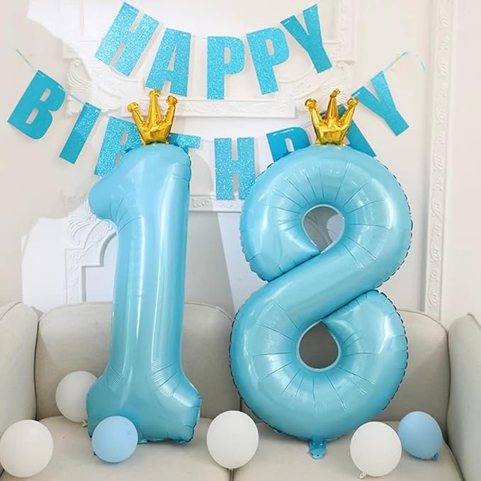 Blue Number 6 Balloon with Crown, 40 inch Blue Number Balloon 6th Birthday Party Decoration BlueCrown Balloons 0-9 for Birthday Party Anniversary Decorations Supplies