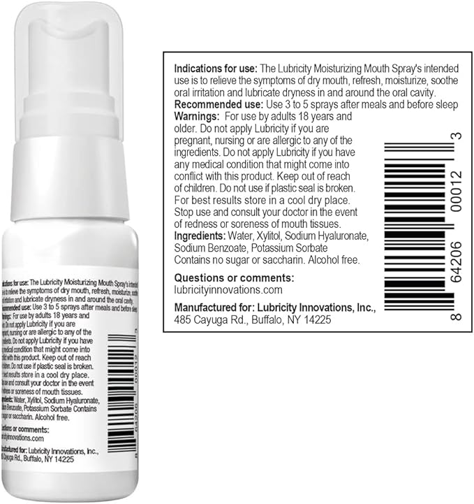 Lubricity Dry Mouth Oral Spray for Symptomatic Relief of Dry Mouth, Flavorless - .5 oz, Travel Size