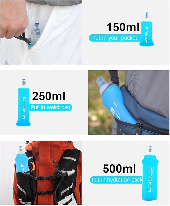 Folding Soft Flask Portable Collapsible Running Lightweight Water Bottle for Outdoor Sports,Travel with Mouthpeice Cover