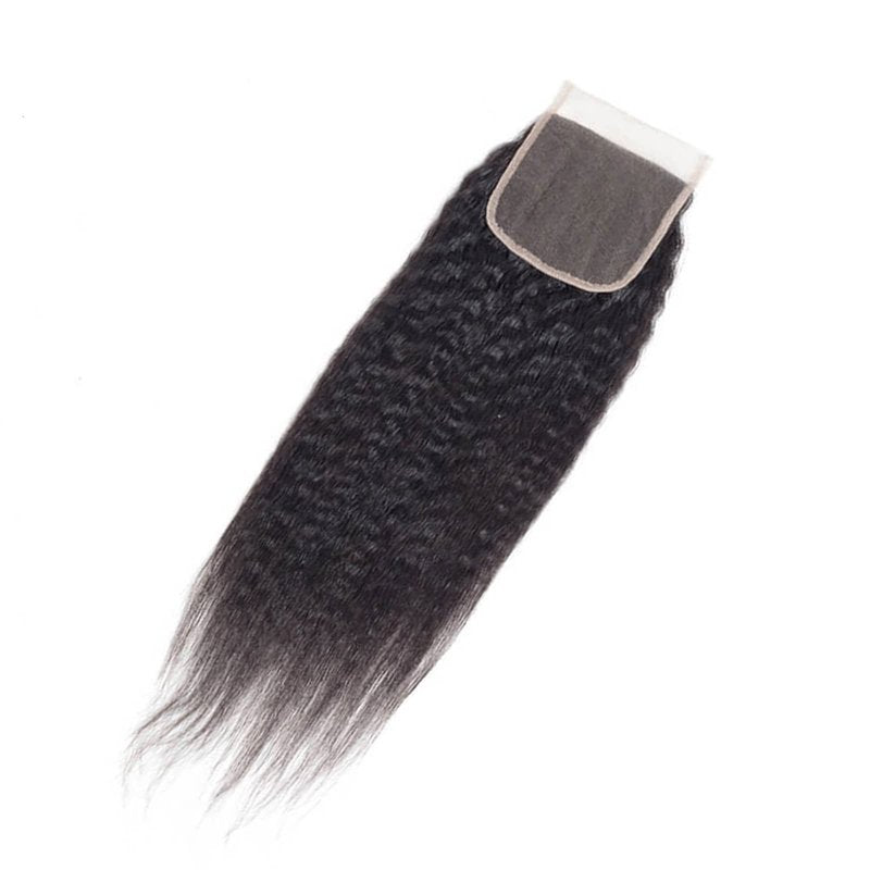 LINYINGYH Human Hair Kinky Straight Yaki Lace Closure 14 Inch No Part 4x4