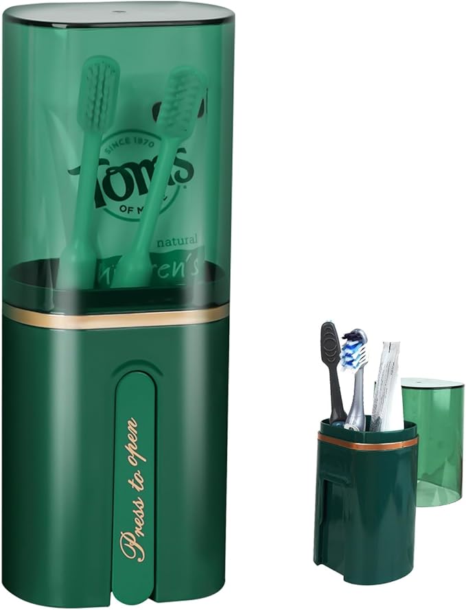 Toothbrush Travel Case, Portable Toothbrush Toothpaste Container with Mouthwash Cup, Wall Mounted Toobrushbrush Holder for Bathroom, Camping, Gym (Green)