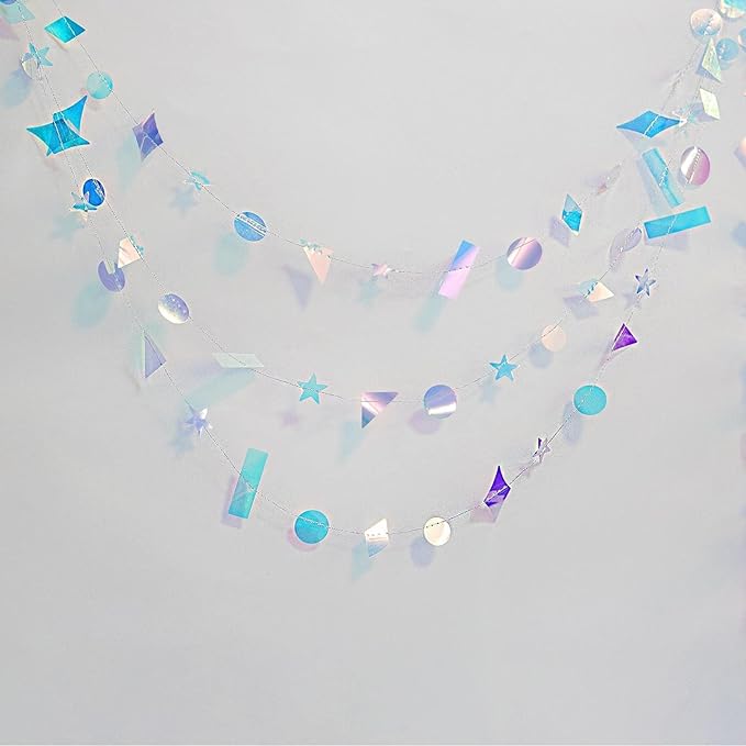 Cheerland Iridescent Confetti Garland Holographic Party Decorations Sparkle Streamers Hanging Star Banners for Birthday New Year’s Eve Disco Party Euphoria Decor Christmas Celebration Supplies 10pcs