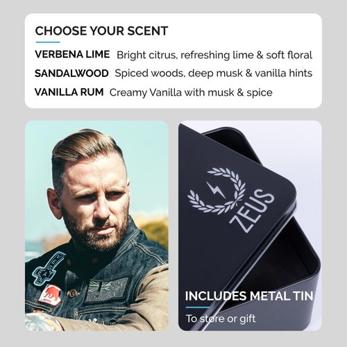 ZEUS Deluxe Men’s Beard Care Gift Set – Luxury Holiday Grooming Kit with Wash, Oil & Brush, Perfect Present for Husband, Dad or Boyfriend (Verbena Lime)