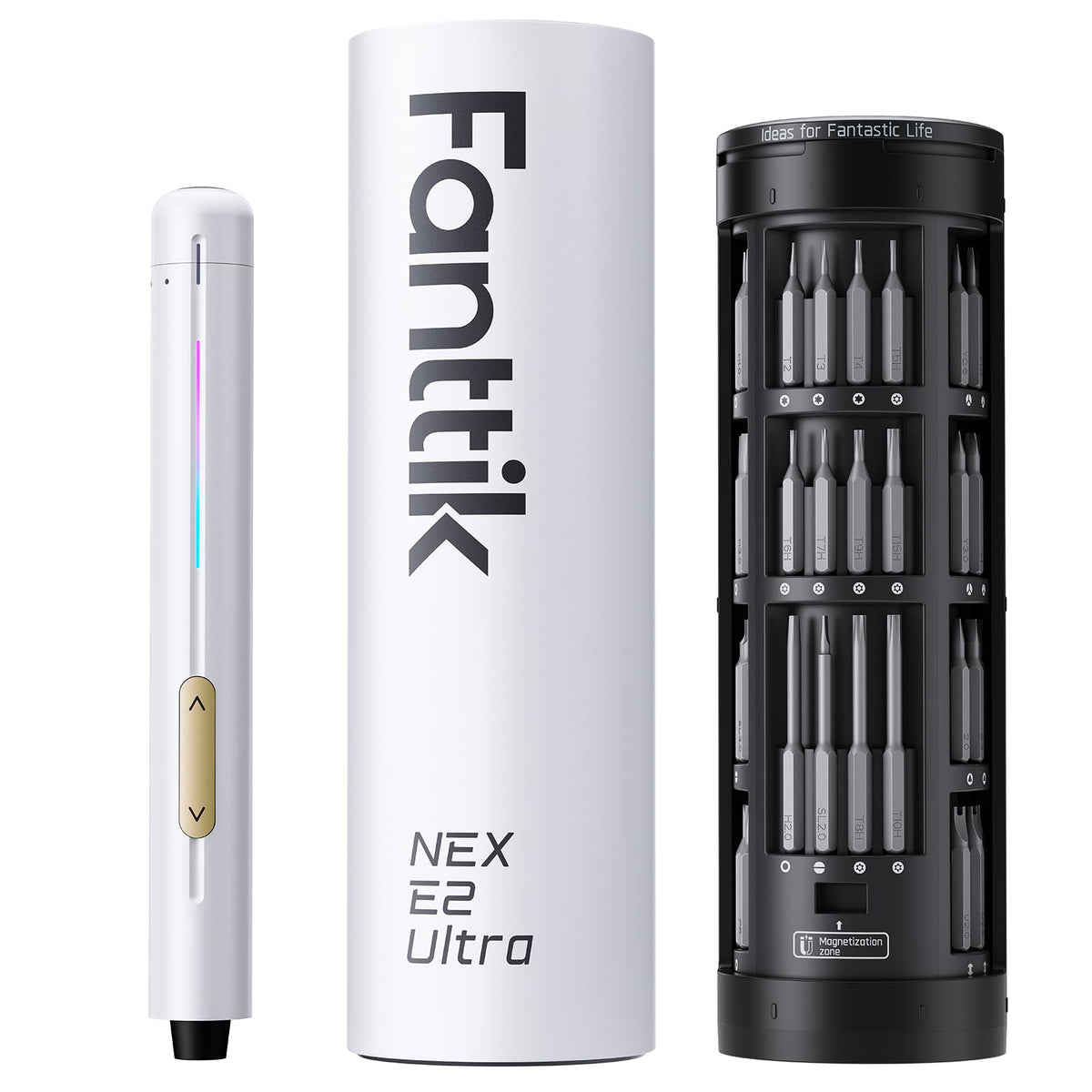 Fanttik E2 Ultra Electric Screwdriver, 0.6N.m Mini Screwdriver Set, 50 Magnetic Bits, 5/32'' Precision Screwdriver for Laptop, PC, Phone, 3D Printer, RC Cars, Electronics Repair Tools for Dad (White)