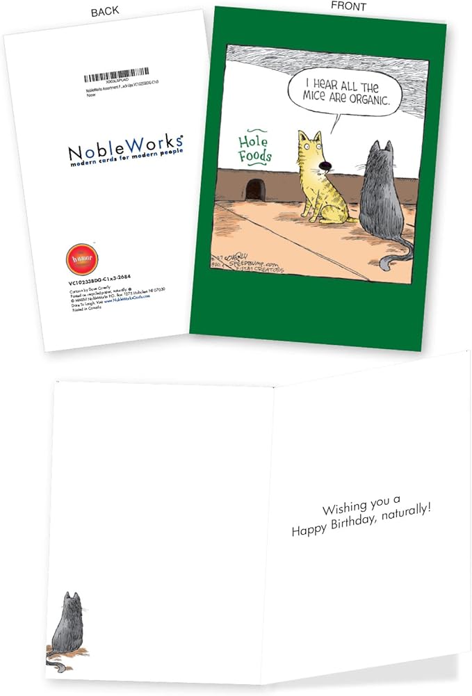 NobleWorks Assortment Pack of 3 Hysterical Birthday Greeting Cards with Envelopes (3 Designs, 1 Each) Animal Crack-Ups VC10233BDG-C1x3
