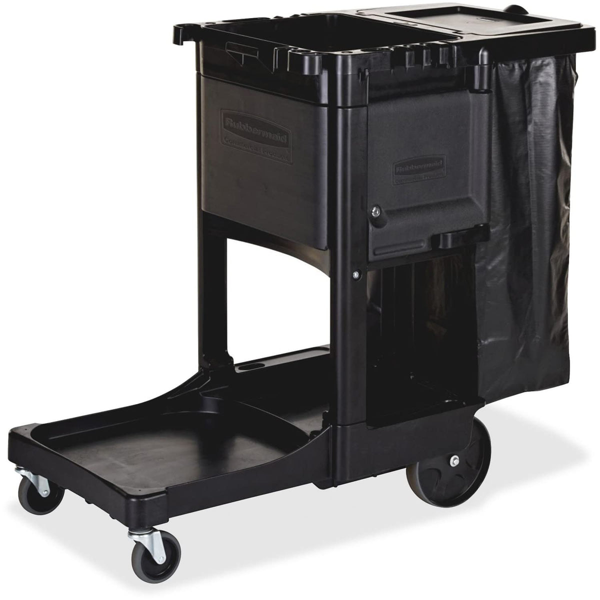 Rubbermaid Commercial Products Executive Series Janitorial and Housekeeping Cleaning Cart with Locking Cabinet, Wheeled with Zippered Black Vinyl Bag, Black, 38.4" H x 21.8" W x 46" L