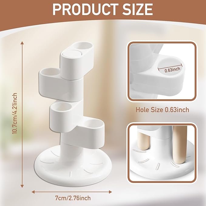 3 Pack 360° Rotating Toothbrush Holder for Bathroom, 4-Slot Toothbrush Storage Organizer with Non-Slip Base, Compact Toothbrush Bathroom Countertop Holder for Family Tooth Brushes, White