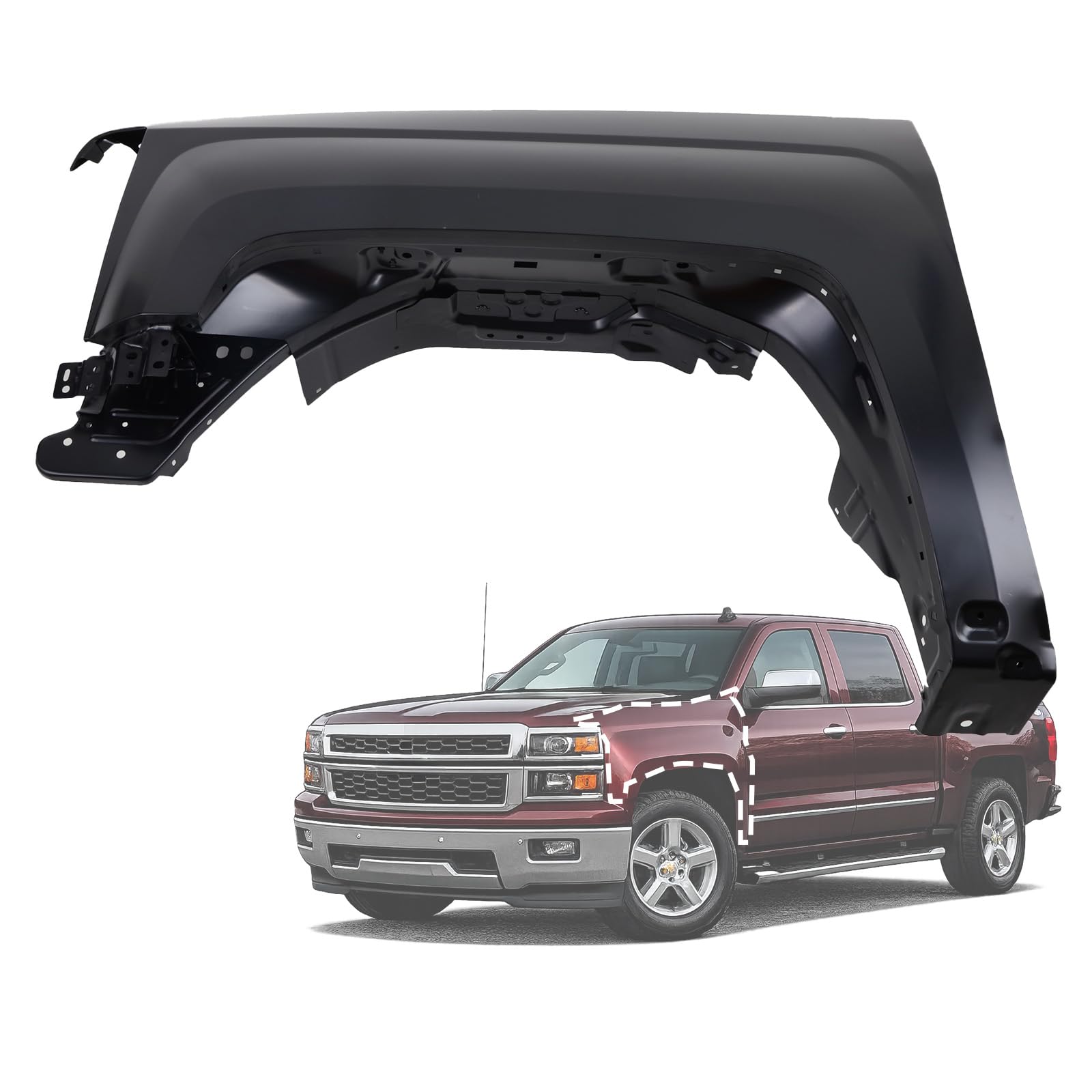 JANSION Front Fender Driver Side Compatible with 2014-2018 Chevy Silverado 1500 23303551,left side