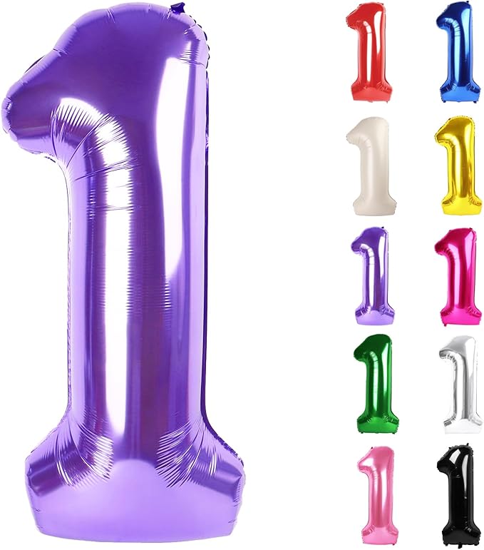 Purple Number 1 Balloon for First Birthday 40 Inch, 1st One Number Balloons Birthday Decorations for Girl Boy Toddler Baby