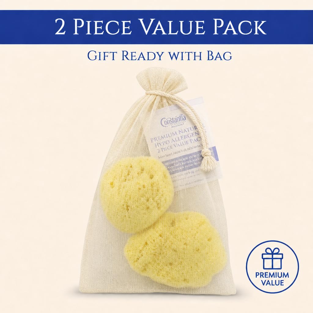 Constantia Beauty® Premium Natural FINA Silk Sponges - 2pc, 4"- 4.5" Luxury Softness on the Skin, from The Mediterranean, Fine Pores Sea Sponge Perfect for Make up, Facial Cleansing & Bathing