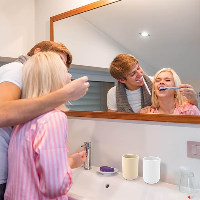 Toothbrush-Holder-Cup,Bathroom-Cup,Tooth-Brushing-Tumbler-Drinking-Teeth-Cup,Toothpaste-Countertop-Organizer,Rinse-Cup,Plastic 350ml (Beige)