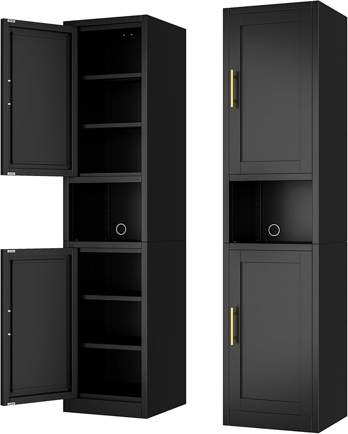Tall Narrow Storage Cabinet 66.93" H Tall Bathroom Cabinet Metal Pantry Cabinets, 4 Adjustable Shelves for Kitchen, Home Office, Living Room, Dinning Room (16 inches Wide Black)