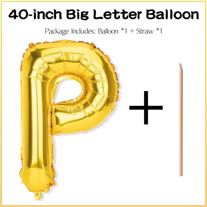 Gold Letter Balloons 40 Inch P Balloon Letters P Alphabet Balloons Giant Letters With Straw Big Balloons Foil Large Gold Balloons For Birthday Party Decorations Wedding Thanksgiving Christmas Balloons