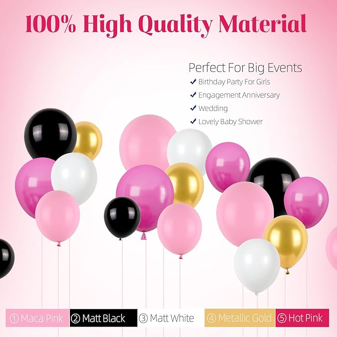 FunHot Pink Race Car Balloon Arch Garland Kit, Hot Pink Black Balloons Arch with Black and White Plaid Foil Balloons for Racing Car Theme Birthday Party Decorations