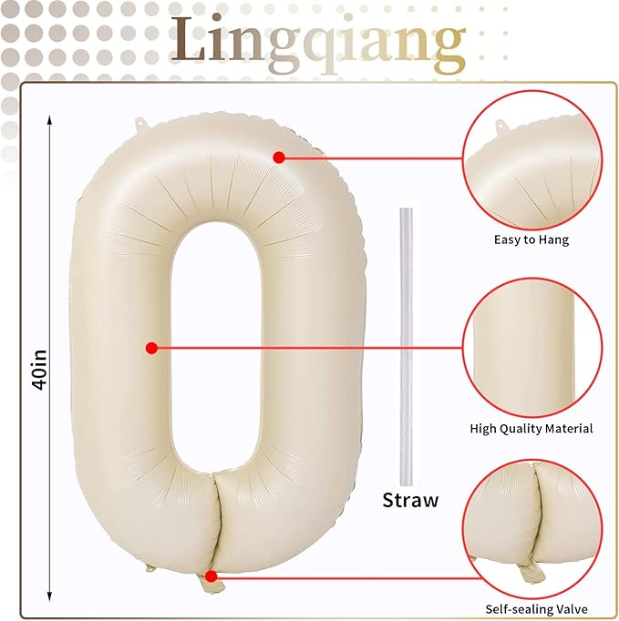 Beige 50 Birthday Balloon Numbers, 40 Inch Large Cream Foil Number 5 and 0 Balloons for Women, 50th Birthday Balloons White Sand for 50 Year Old Men Anniversary Birthday Party Decorations Supplies