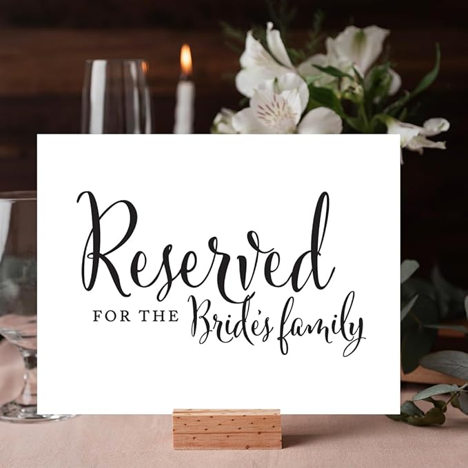 Andaz Press Wedding Party Signs, Formal Black and White, 8.5-inch x 11-inch, Reserved for the Bride's Family, 1-Pack