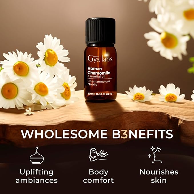 Gya Labs Roman Chamomile Essential Oil - 0.34 Fl Oz - for Hair, Skin, Diffuser, Aromatherapy & DIY Candle Making Scent