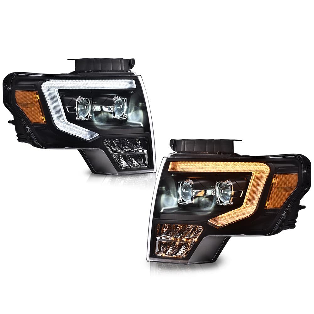 ALLGOOD Headlights Assembly, Front Headlamp Compatible with Ford F150 2009-2014, with Switchback, LED Tube Dual Projector, Drive