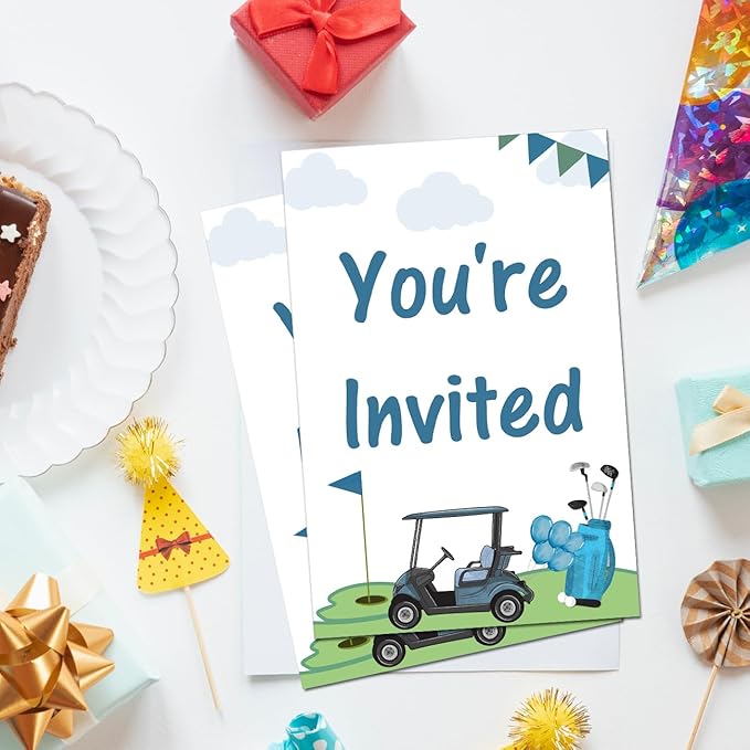 Soiceu Blue Golf 1st Birthday Party Invitations with Envelopes Set of 20 Par-Tee Golf First Birthday Invites Fill in Blank