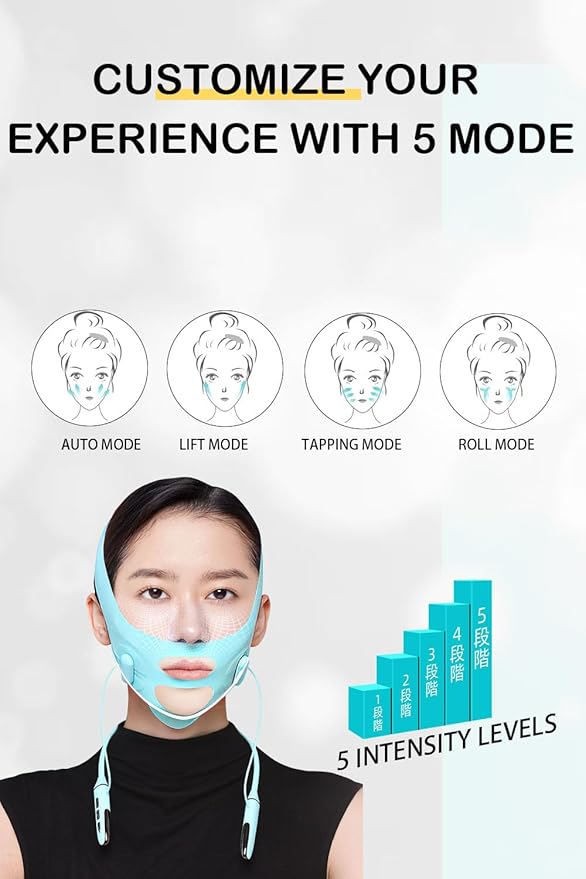 Face Belts with Adjustable Straps,Double Chin Reducer and Face Lift Device with 4 Modes and 5 Gear Adjustable Intensities - Intelligent Double Chin Machine for V-face
