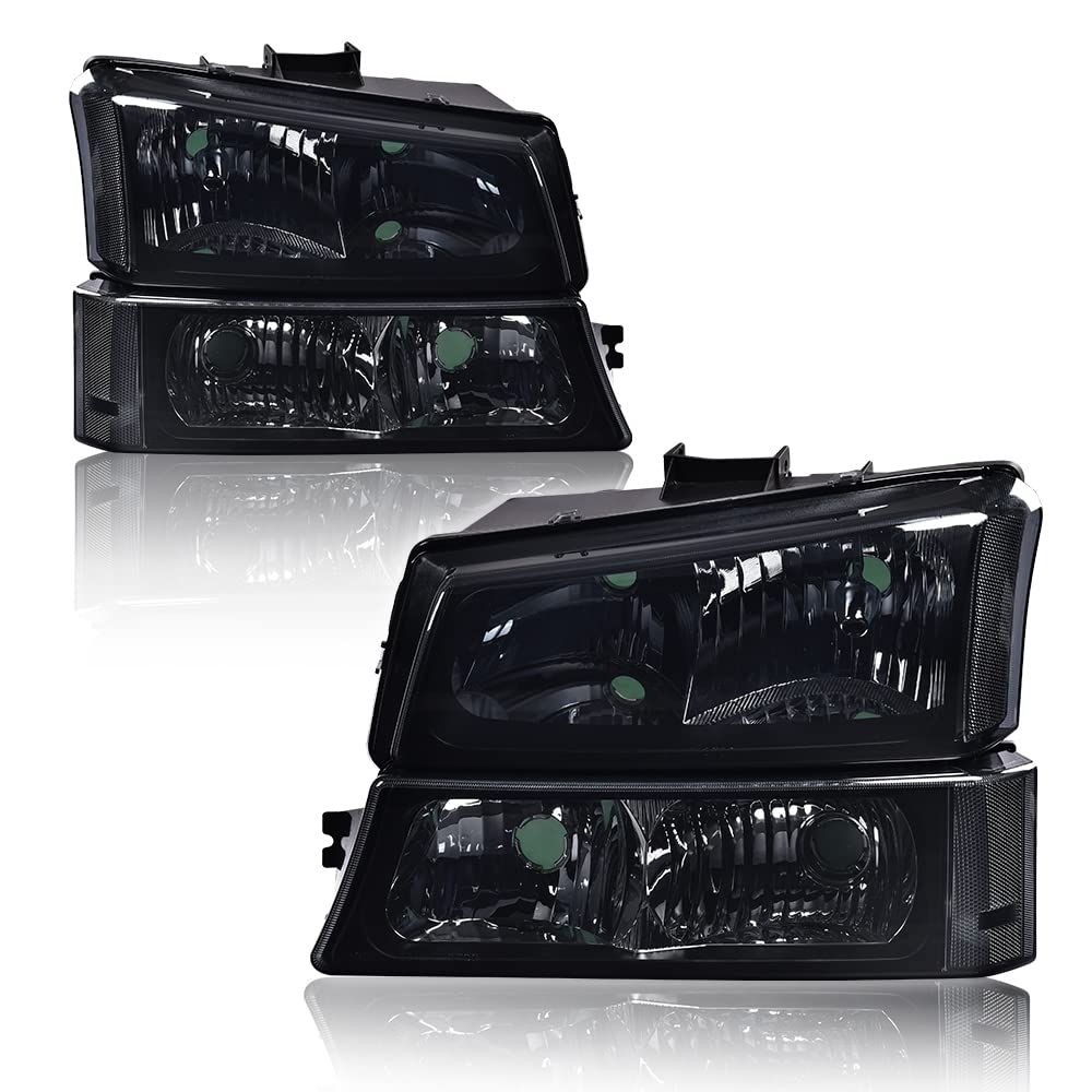 CHEDA Headlights Compatible with 2003-2006 Chevy Silverado (Smoky Lens Black Housing Clear Reflector) 10396913 15199557 2503224